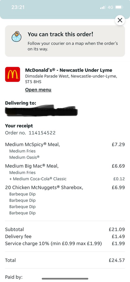 JoshCicatello's tweet photo. £24 for a @McDonaldsUK  from @JustEatUK  and they miss both the fires and a Big Mac from the order, the only resolution is to reorder what’s missing, pay another £15 and wait 7 days for @JustEatUK to come up with a resolution, absolute day light robbery from 2 huge establishments https://t.co/fWNbd997yD