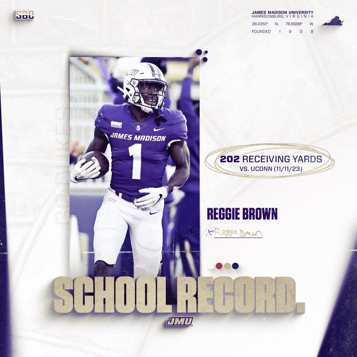 Game #595. Nobody at JMU has ever done what Reggie did today.

Congrats <a href="/1rlbjr_/">RB🎯</a> on setting the JMU single-game receiving yards record!

#GoDukes