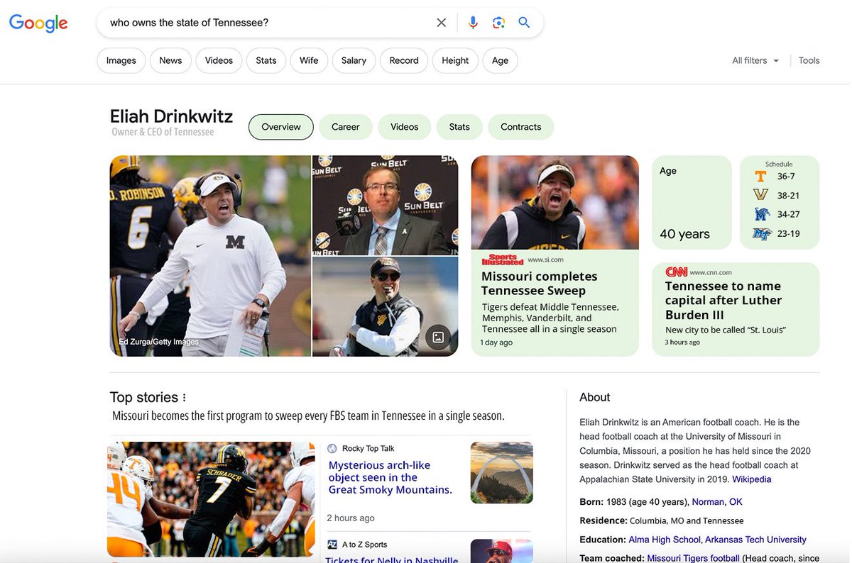 MizzouFootball's tweet image. 4-0 against the state of Tennessee.

#MIZ🐯🏈