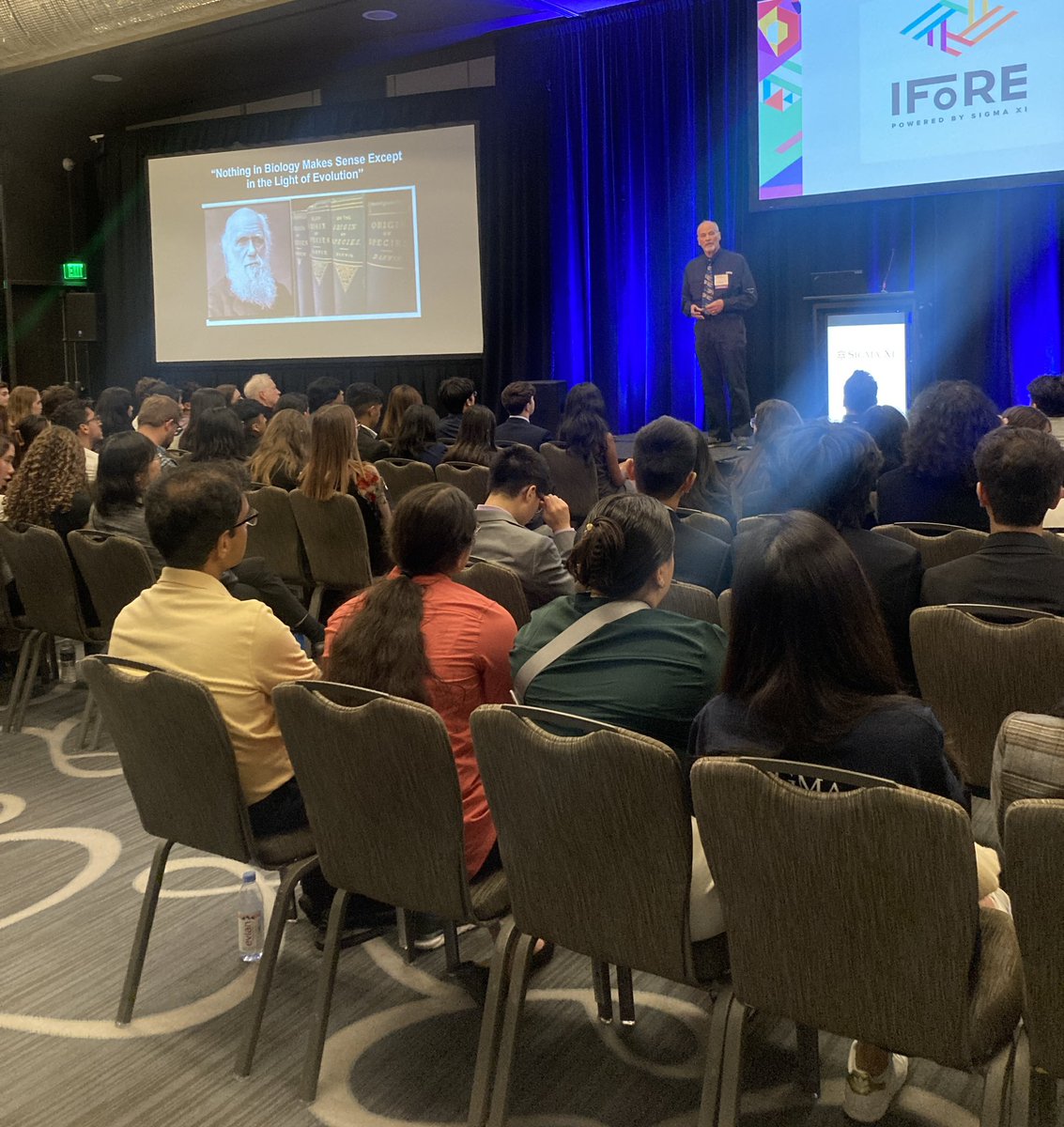 Kenneth Miller, winner of <a href="/SigmaXiSociety/">SigmaXi</a> McGovern Award, speaks to a packed room at #IFoRE