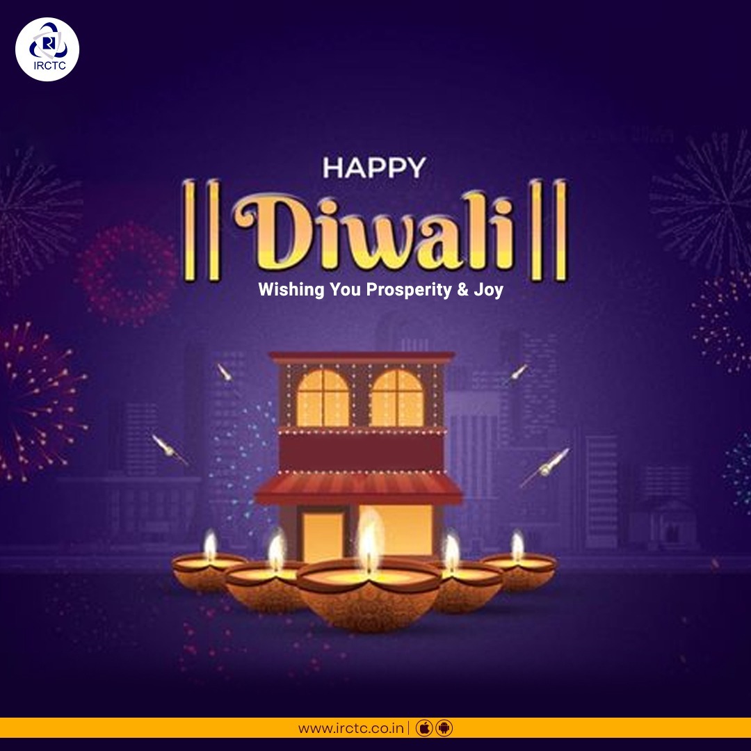 Many warm regards from #IRCTC on the blessed occasion of #Diwali 

May this day bring everlasting brightness and joy.

Visit hotels.irctc.co.in for hotel booking.

#HappyDiwali2023 #Deepawali #शुभ_दीपावली #FestivalOfLights