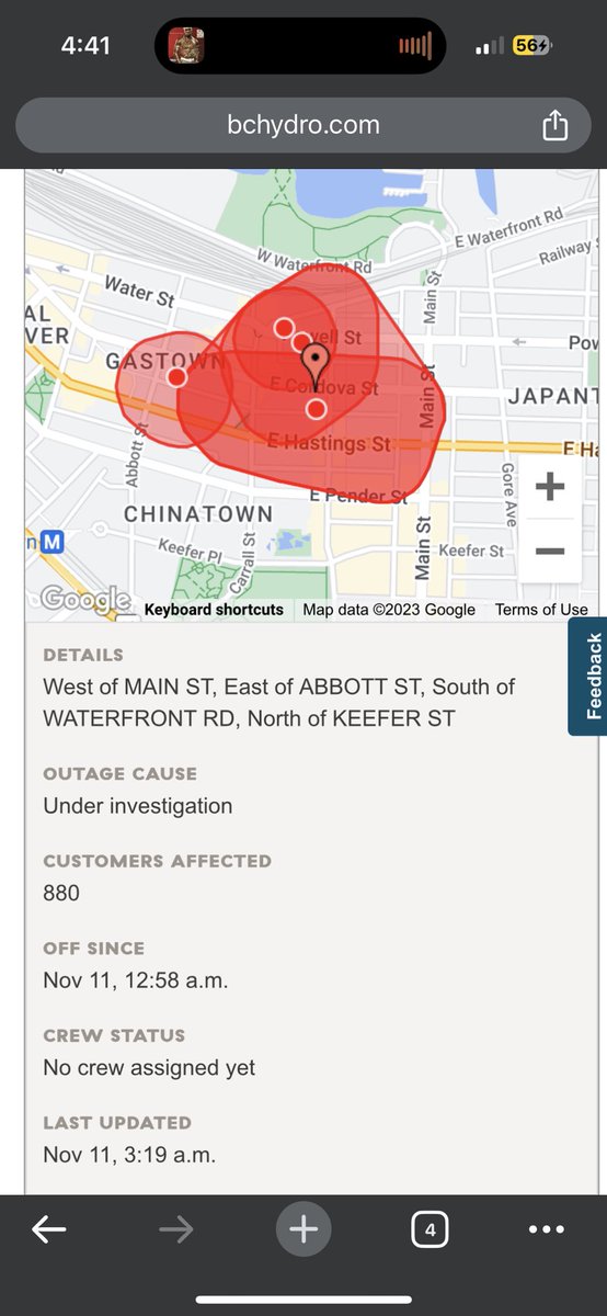 lvnnni's tweet photo. @bchydro @zahiddossa No update since 3 AM this is ridiculous. In the core of gastown too!! https://t.co/OArGMcrGL2