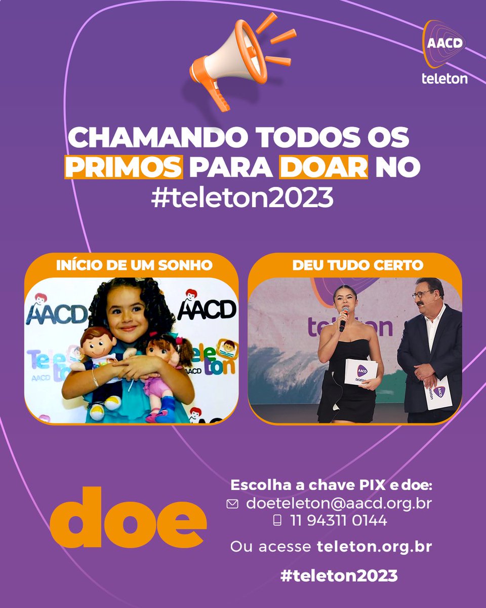 A prima mais amada do Brasil conta com você para bater a meta do #Teleton2023.Vem com a gente e #BotaPraSubir