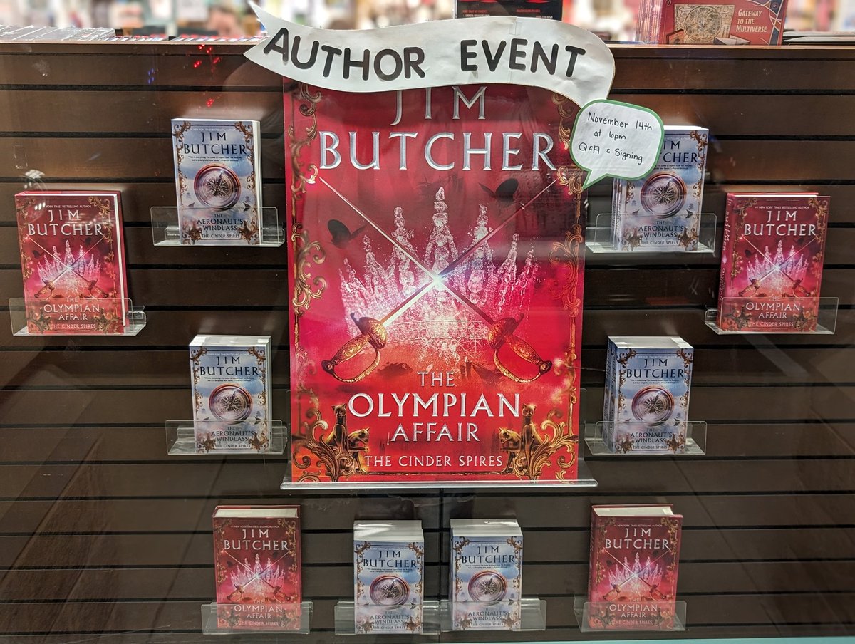 In case you haven't heard, if you buy a copy of Jim Butcher's newest book 'The Olympian Affair' from our location (1565 Briargate Blvd), you'll also get a ticket to attend an on-site event on November 14th, at 6pm, where Jim Butcher will be doing a Q&A session and signing!!