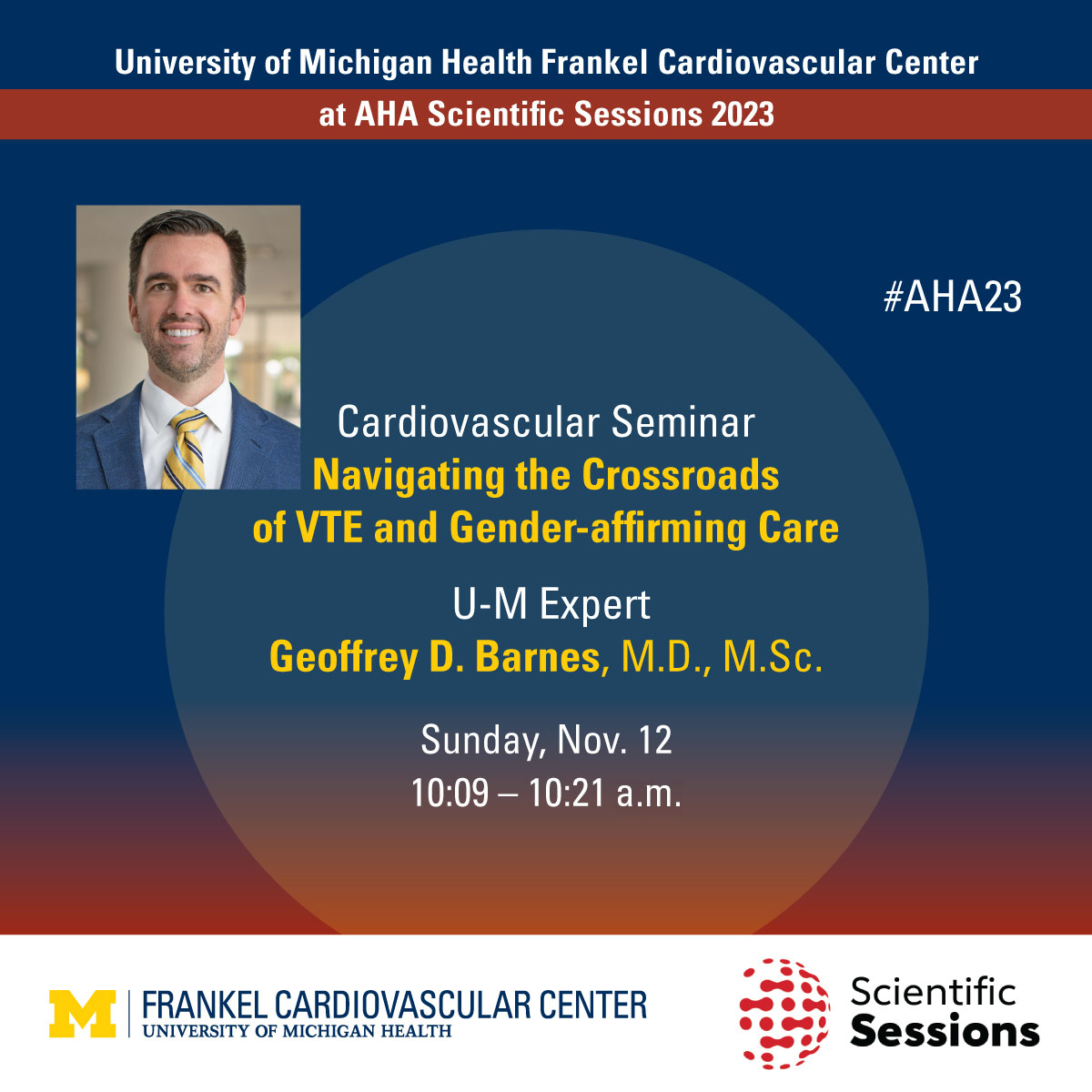 When caring for #transgender patients who have had a blood clot, special cardiovascular risks must be considered when they begin gender-affirming therapy. Join @GBarnesMD tomorrow morning at #AHA23 to learn more. #VTE #CardioTwitter