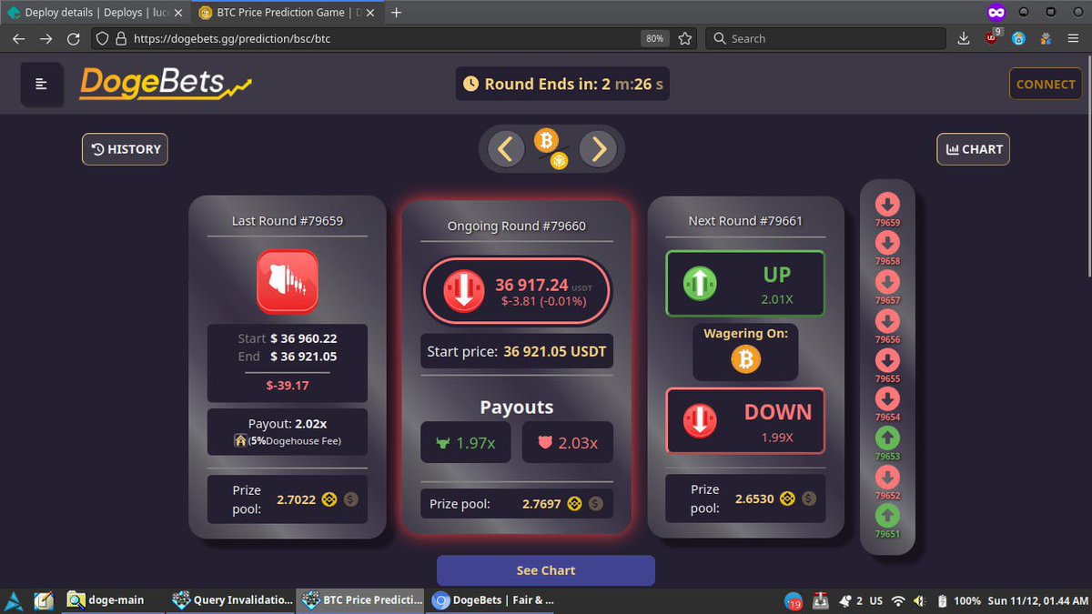 Welcome to the refreshed and greatly improved DogeBets!
A MUCH-AWAITED bundle of updates
🎨 Shiny cards!
⚡️ Faster loading!
🧹DogeChain removal
⏳ Complete single-page history
📕 In-depth round details
✅️ Historic price verification!
👉 Clickable Stoplight Card
🐕 And Much More