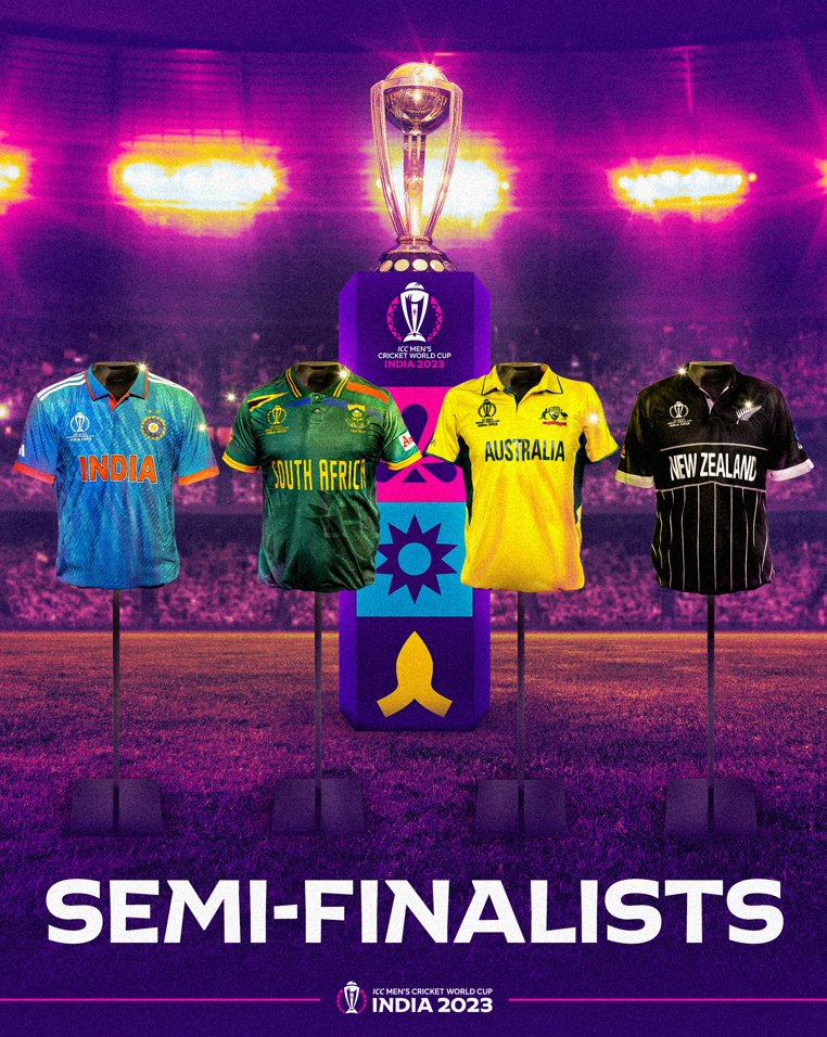 ICC's tweet photo. The last four teams 🙌

Who's your pick to lift the #CWC23 trophy? 🏆 https://t.co/VNe14gb64o