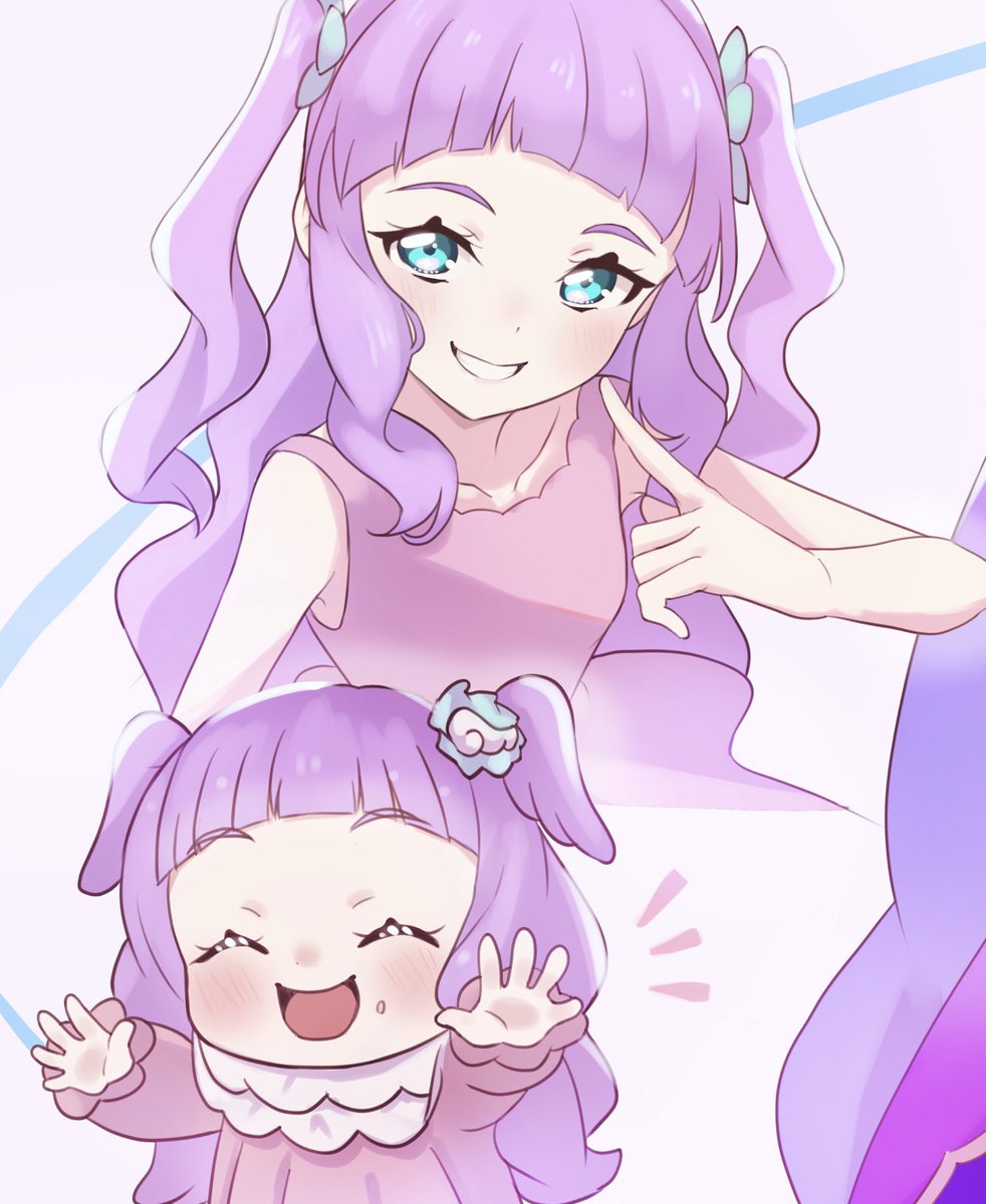 smile long hair purple hair dress two side up blunt bangs 1girl  illustration images