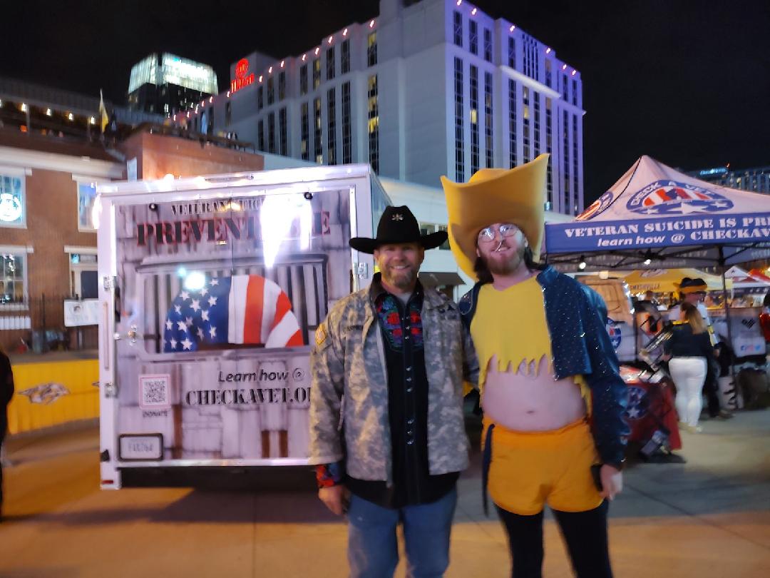 Michael is live at <a href="/BrdgstoneArena/">Bridgestone Arena</a> for the <a href="/nhlpredators/">Nashville Predators</a> game on Veterans Day!! Spreading awareness to #veteransuicide for all to hear. We love you Veterans, our mission is daily dedicated to you. 
#letsgoooo #VeteransDay2023