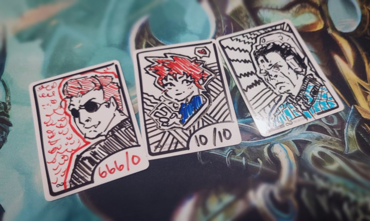 Currently playing Magic: The Gathering and I needed some tokens to make a play. 

I doodled them instead.

#Crowley #AladV #Kairo #OC