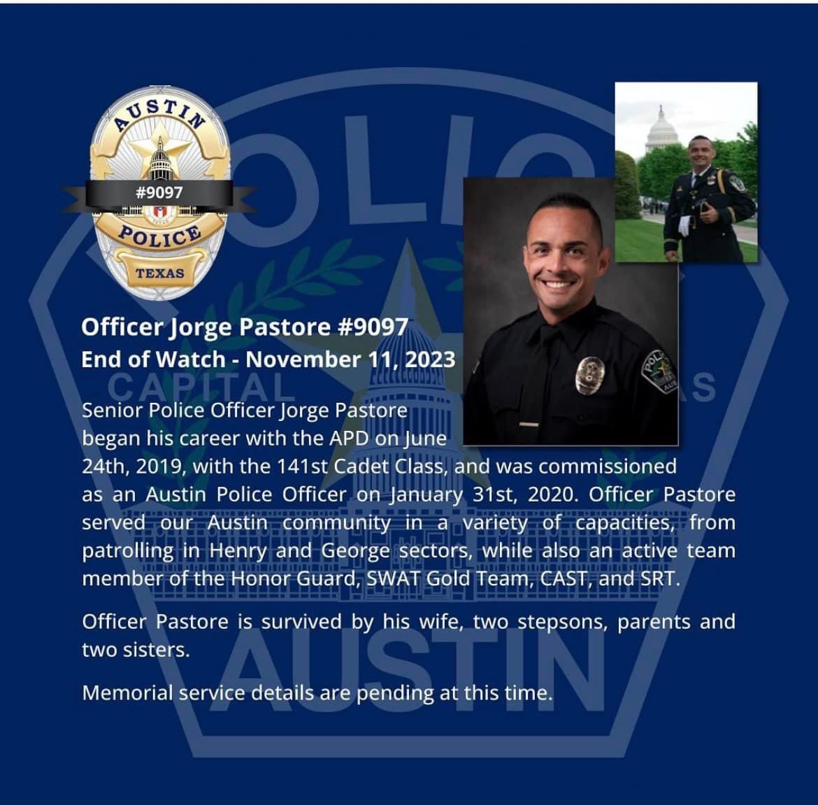 Tonight we are keeping the @Austin_Police in our thoughts and prayers as they mourn the loss of Officer Pastore who was killed in the line of duty.