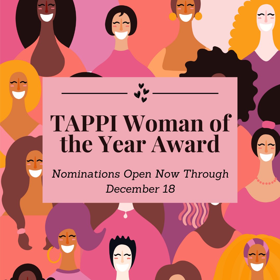 TAPPI Woman of the Year award recognizes women who have demonstrated excellence in leading, motivating, and developing others within the pulp, paper, tissue, packaging and supporting industries. 
Deadline to Nominate is December 18th!
#WomenInIndustry
tappiawards.smapply.io/prog/woman_of_…