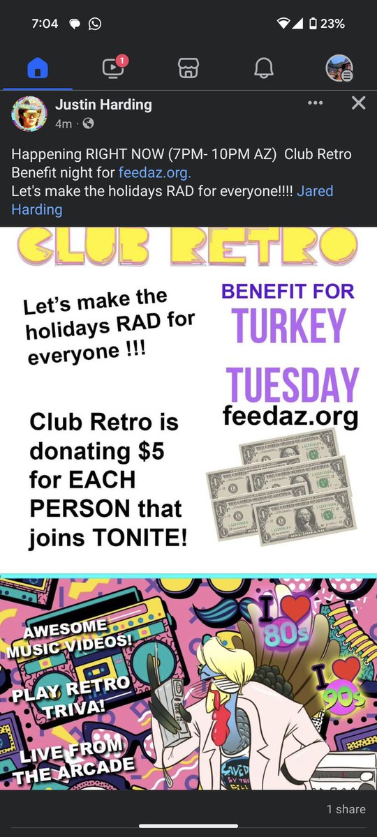 Club Retro is live!!!  Come jam out w/ <a href="/DJJustinTymeRad/">DJ Justin</a> and the Club Retro fam for the Feed AZ Thanksgiving Benefit tonight.  🥳🥳🤘🤘
twitch.tv/djjustintyme