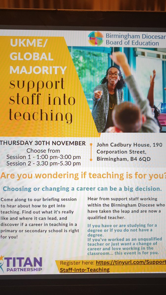 Please share! The Birmingham Diocese are looking to recruit  more global majority support staff into teaching. Come along  to find out more details @PAHS_PACT @_bdmat @ArkTSHub @WHMAT_People @_Dannielle90 @Cadman1Deborah