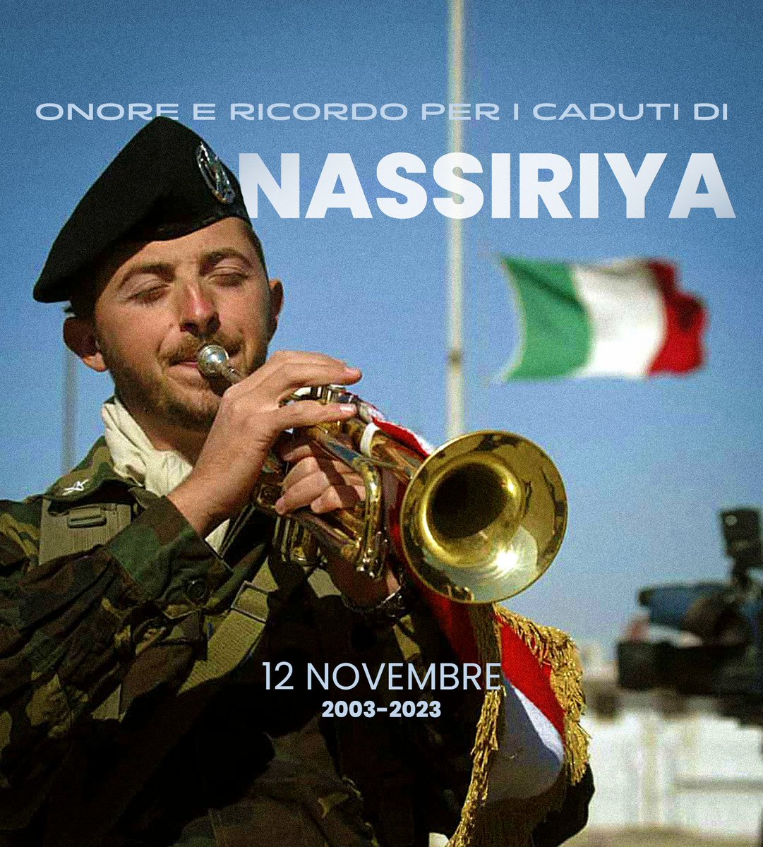 GiorgiaMeloni's tweet photo. 20 anni ci separano dalla terribile strage di #Nassiriya. 20 anni da quel vile e brutale attentato in cui morirono 19 italiani.

In questa Giornata, dedicata al ricordo dei Caduti militari e civili nelle missioni internazionali per la pace, l'Italia onora e ricorda tutti coloro che hanno sacrificato la vita per la pace e la sicurezza della nostra Nazione e del mondo.

A loro, e a quanti ogni giorno sono impegnati nelle aree più travagliate, va la nostra profonda riconoscenza.
