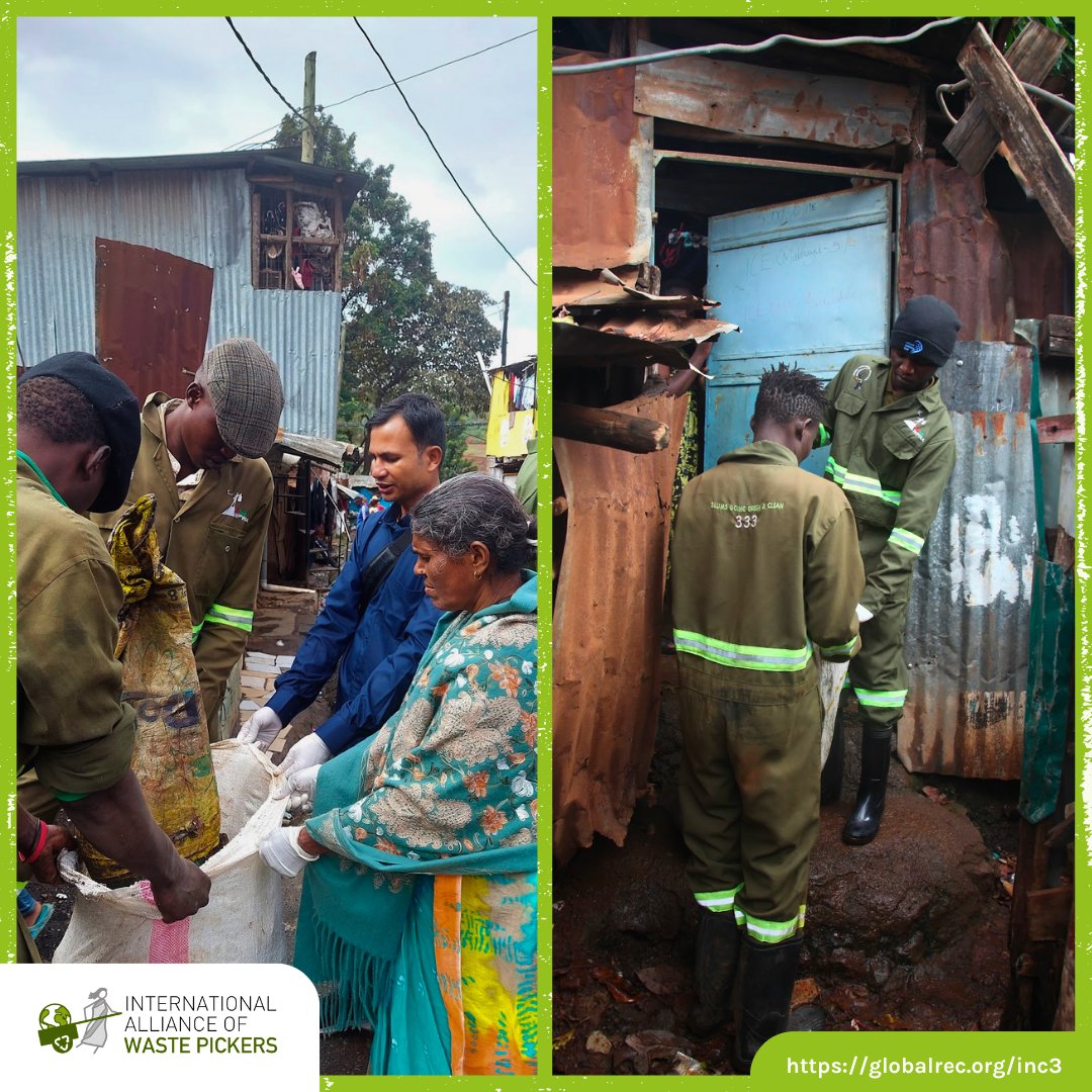 globalrec_org's tweet photo. We &amp; @jtalliance joined the @KNWPWA on a field visit to Kibera, Kenya to support the Slums Going Green and Clean program. Despite their success, they receive no govt support. Demand a #JustTransition for waste pickers at #INC3 for #PlasticsTreaty. https://t.co/xnoEu1NByF