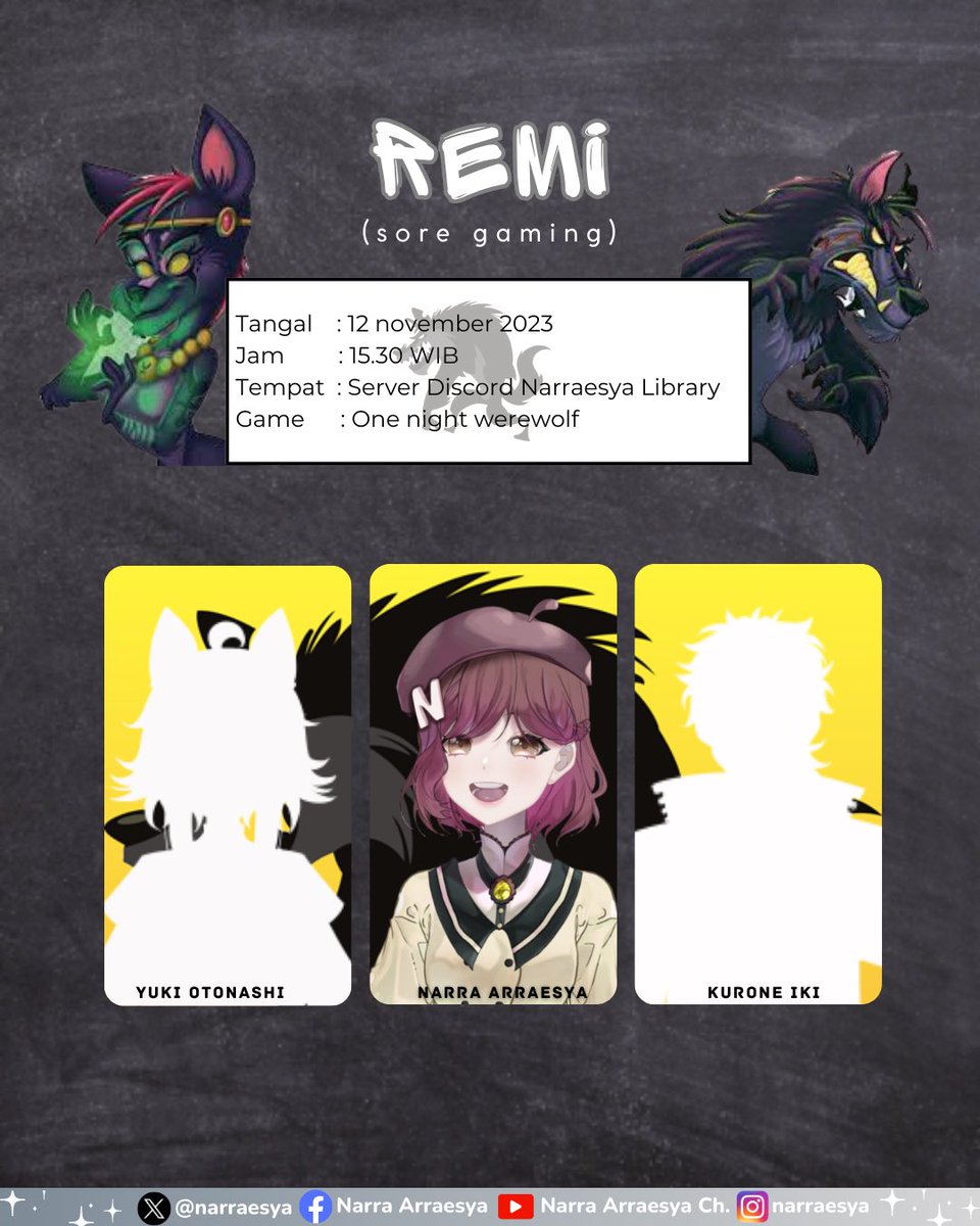 Setelah sekian lama gak REMI, mari kita mulai farming dosa lagi dengan saling menuduh wkwkw..

Yap, werewolf satu malam. Dimana? disini: discord.gg/ZRQuQQpXj4