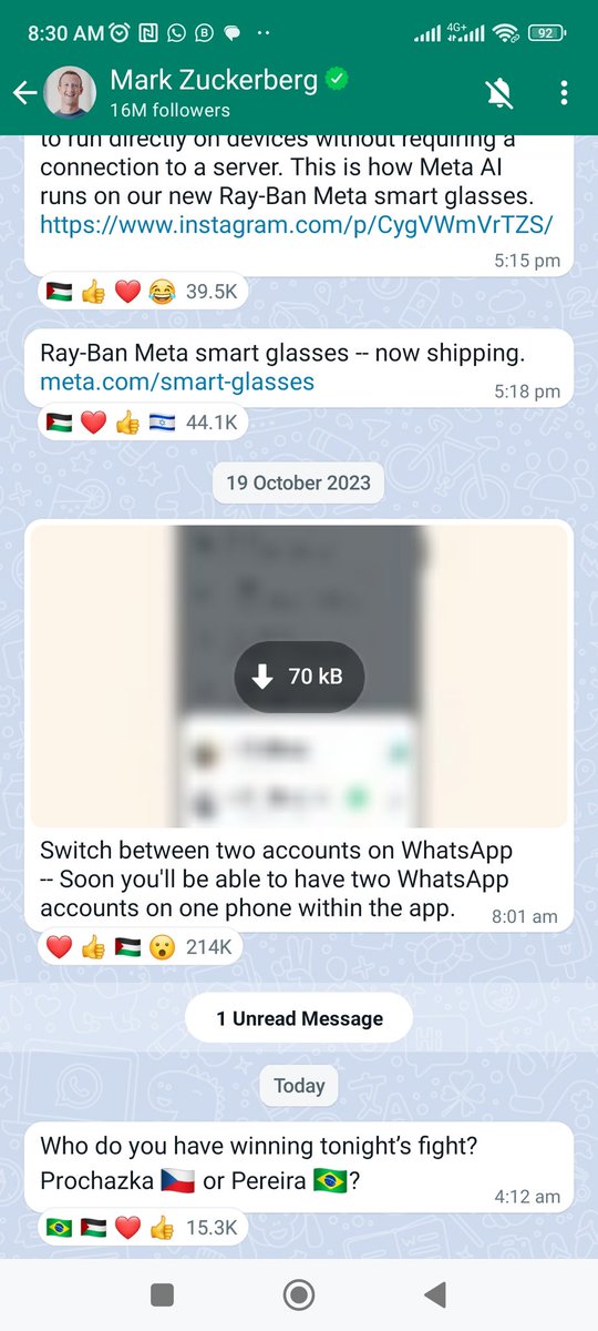 byrisjuxt's tweet photo. @WhatsApp Plot twist is Mark Zuckerberg @finkd asking a question on his WhatsApp channel when the comment feature is not yet enabled https://t.co/1eXrpWbGrZ