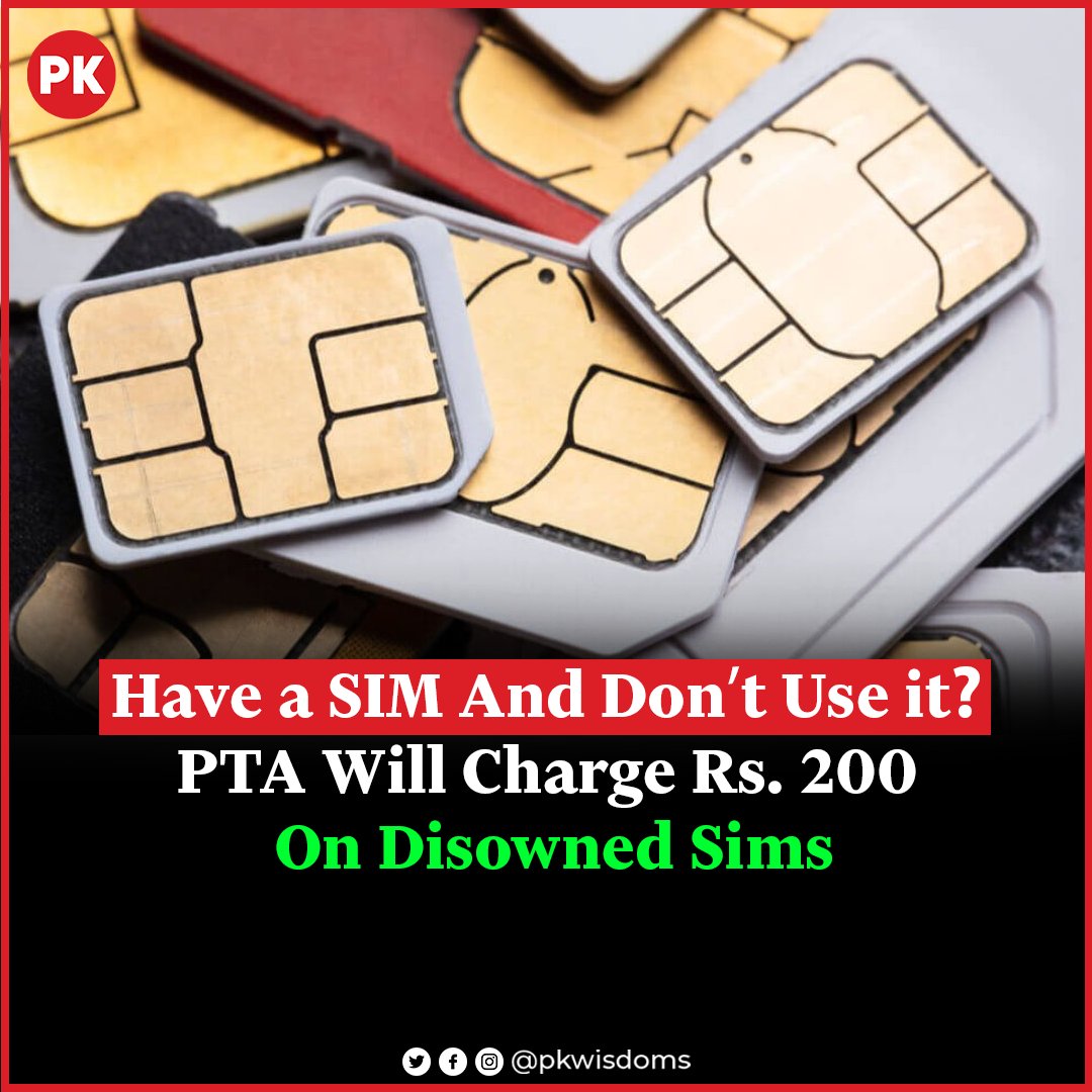 Pkwisdoms's tweet image. Citizens looking to disown their SIM cards will be charged Rs. 200 apiece from next year.⁠

#pkwisdom #PTA #Secureservices #Disow