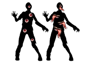 洋館異界の敵その三:目男、口男
館のゴブリン枠の影男シリーズの長男と次男。
たくさんワラワラと現れるけど経験値が少ない。
得意技は視姦ホールドと舐め舐めホールドw 