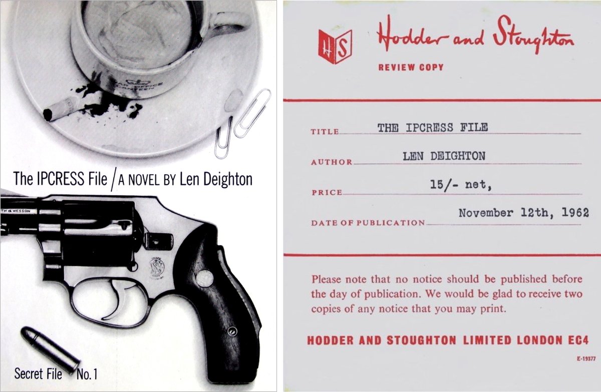 Len Deighton's celebrated first novel, The IPCRESS File, was published sixty-one years ago today, with its groundbreaking monochrome jacket by fellow Royal College of Art graduate Ray Hawkey. "After Fuchs, Burgess and Maclean, realism is in, idealism is out." — Julian Symons