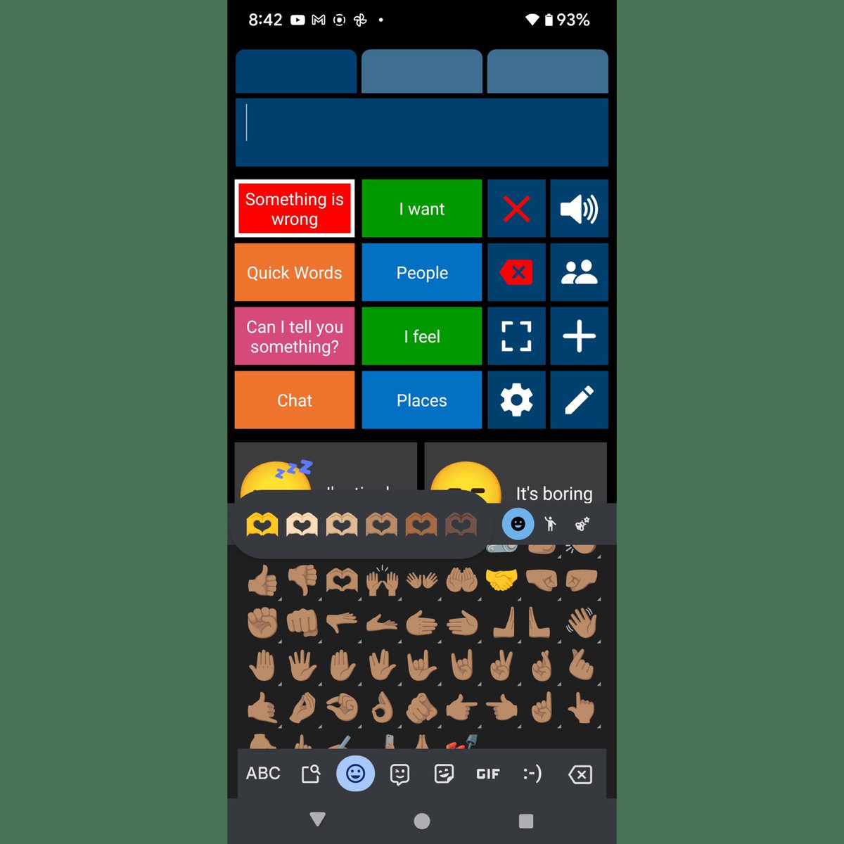amoorad's tweet image. A look at the Android Gboard emojis skin tones &amp;amp; a sneak peek at an emoji-based board that I’m creating in the Android version of Speech Assistant AAC: youtu.be/gSYlv6xu2SA?si…. Info about Gboard: blog.google/products/andro…. 

#AAC #AndroidAAC #Gboard