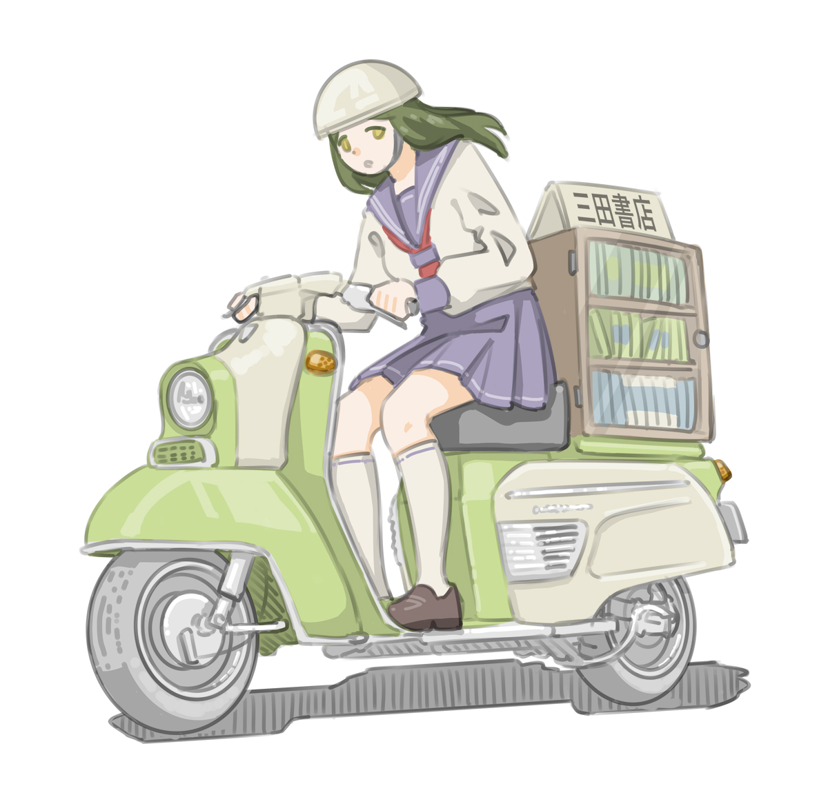 1girl ground vehicle motor vehicle school uniform solo helmet serafuku  illustration images