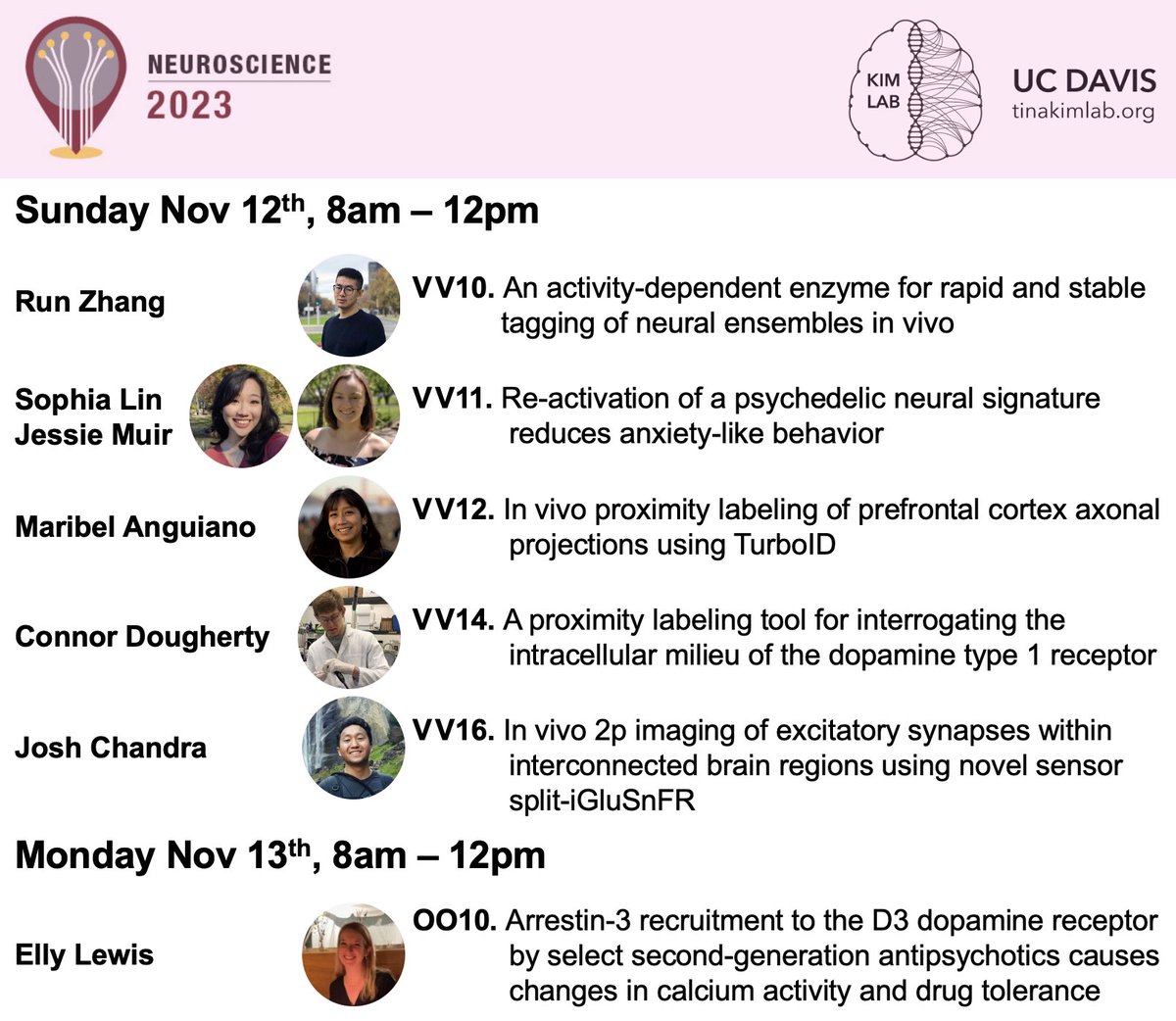 tina kim (@tinakim_neuro) on Twitter photo Kim lab’s first SfN! Come check out our posters on Sunday + Monday morning! New tools & new biology <a href="/jessie_muir/">Jessie Muir</a> <a href="/RunChesterZhang/">Run Zhang</a> <a href="/LatinaNeuroNerd/">Maribel Anguiano</a> <a href="/whatthechandra/">Josh</a> Kim lab’s first SfN! Come check out our posters on Sunday + Monday morning! New tools & new biology <a href="/jessie_muir/">Jessie Muir</a> <a href="/RunChesterZhang/">Run Zhang</a> <a href="/LatinaNeuroNerd/">Maribel Anguiano</a> <a href="/whatthechandra/">Josh</a>