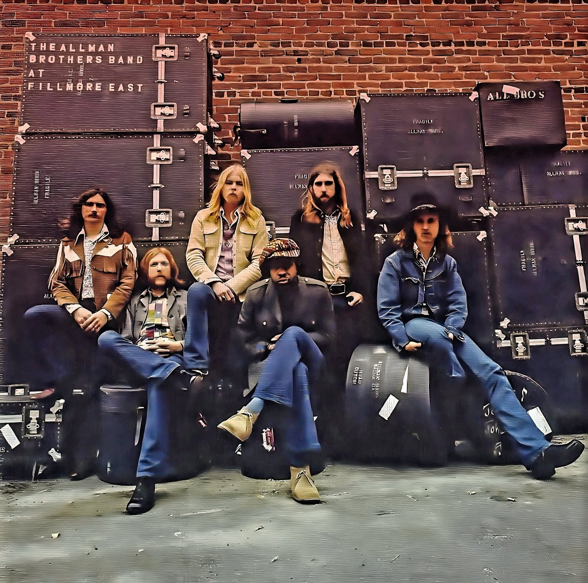 missingaliens's tweet image. The Allman Brothers Band.  We got a canvas print in the mail today. It did not scan very well, I posted it anyway when I found out today was the anniversary of Raymond Berry Oakley's death. He was involved in a motorcycle accident in Macon, Georgia on November 11, 1972.🍄🍄🍄
