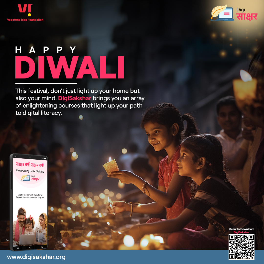 Connectforgood_'s tweet photo. On this  Diwali, let us strive to uplift people everywhere. Join Vodafone Idea  Foundation and our goal to help individuals become more digitally  literate through DigiSakshar. 

#ConnectingForGood #digisakshar #happydiwali2023 #HappyDiwali #diwalicelebration #festivaloflights https://t.co/traGX7AcaJ