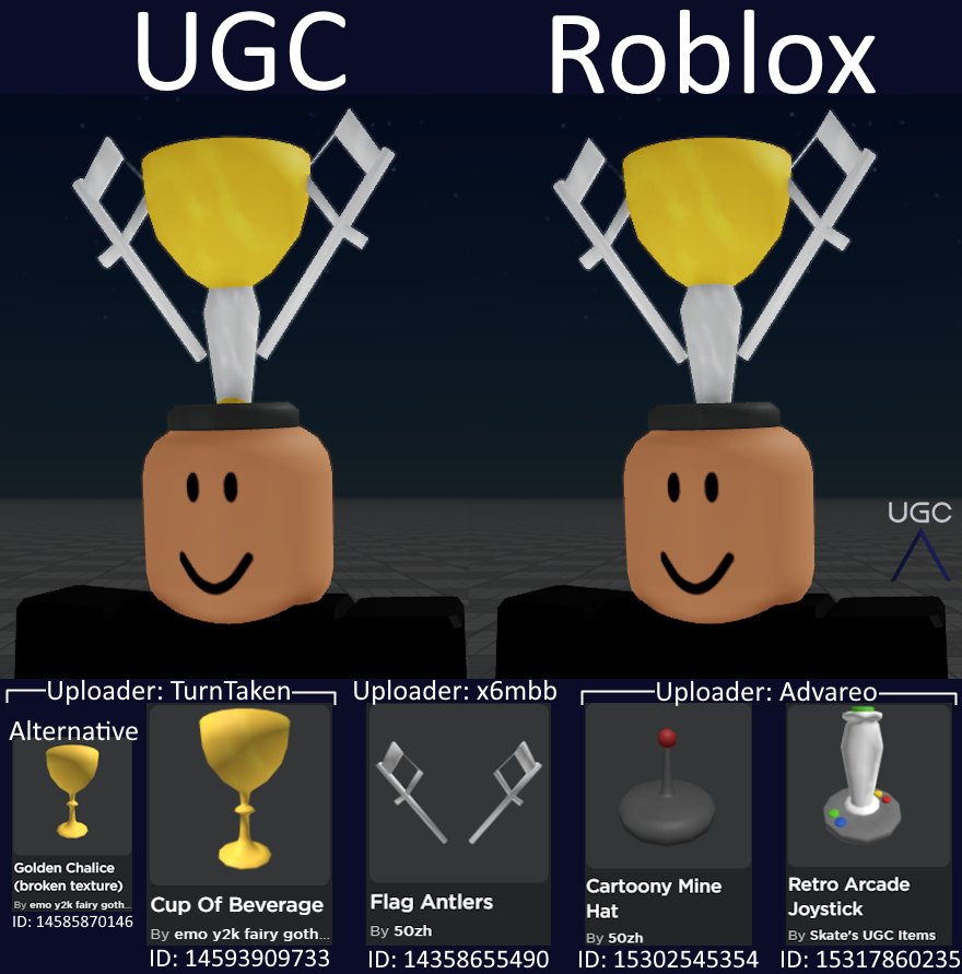 Peak” UGC on X: UGC creator Advareo uploaded some items that are meant  to be worn with other (older) items to make a 1:1 copy of the item  Paintball Tournament Trophy. #Roblox #