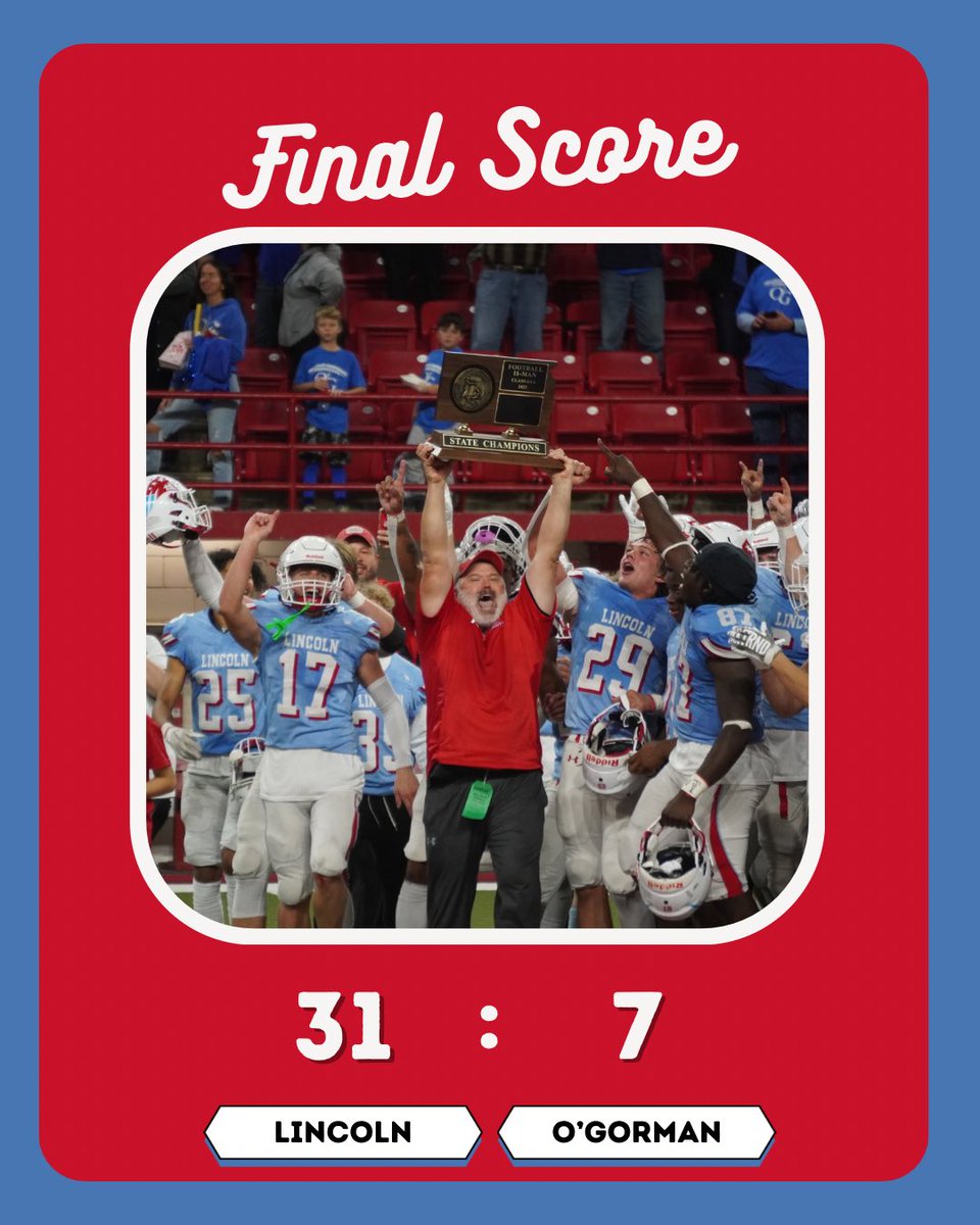 𝐅𝐢𝐧𝐚𝐥 𝐒𝐜𝐨𝐫𝐞

The Lincoln Patriots reign atop 11AAA!

#SDPreps