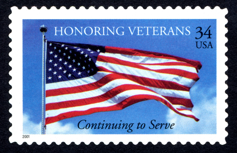 Happy #VeteransDay to all those who have served or are currently serving. We thank you and honor you for your bravery, hard work, and dedication to country. This 34-cent “Honoring Veterans” stamp was issued May 23, 2001. ©USPS. All rights reserved.