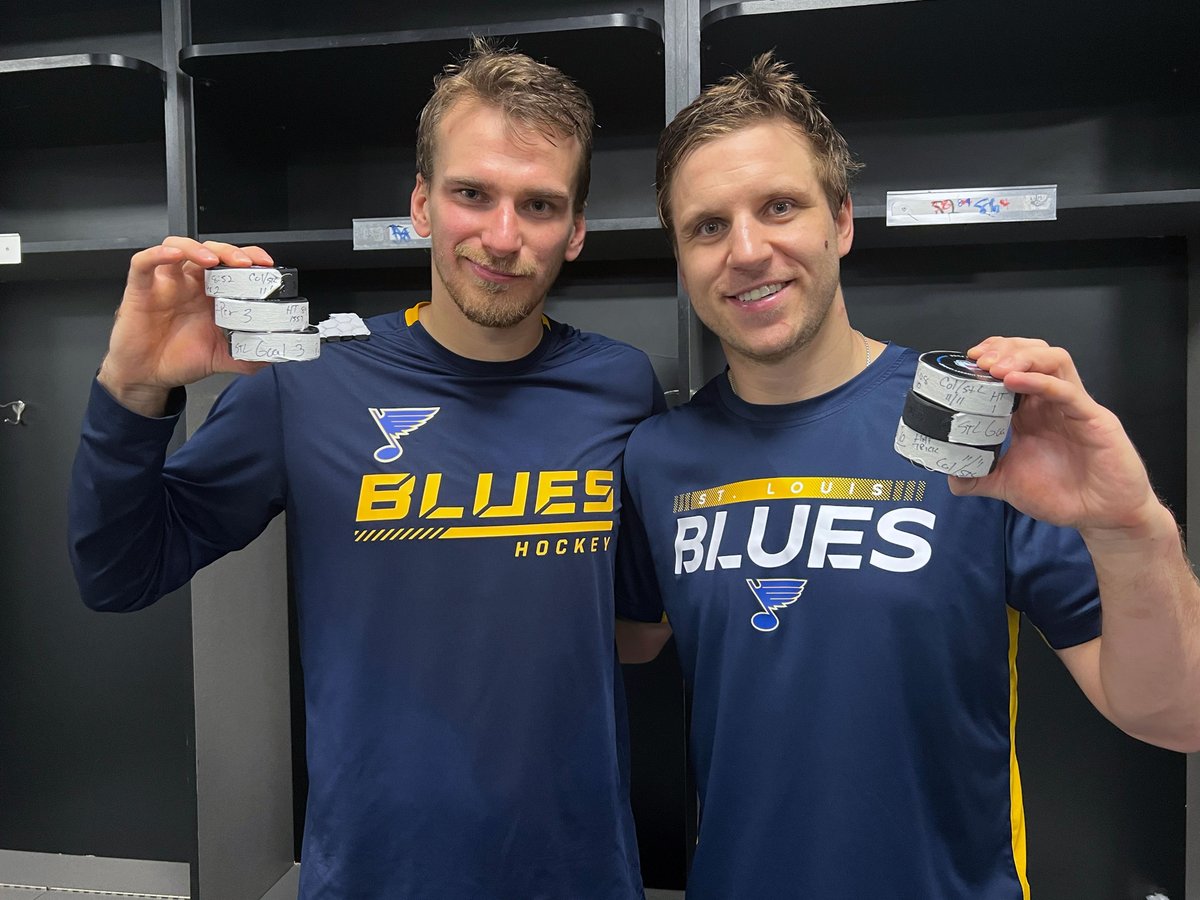 Pavel Buchnevich and Brayden Schenn became just the third combo in Blues history to record a hat trick in the same game. It's the first time it has happened since 1986. #stlblues