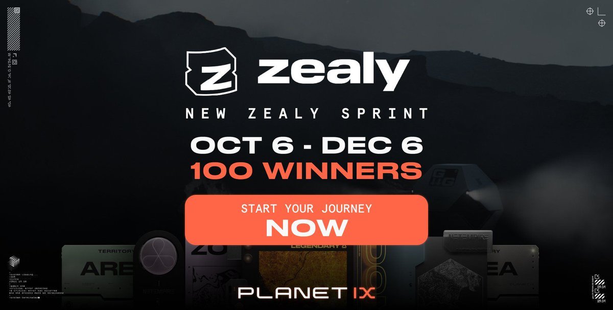 ⏳ The countdown begins! The epic #PLANETIX Zealy Sprint is ending on December 6th, so you've got less than a month to be one of the top 100 winners! 🏆 Embark on this treasure-filled journey and climb the leaderboard. 
zealy.io/c/planetixoffi… 

#GameFi $IXT #P2E #NFTs