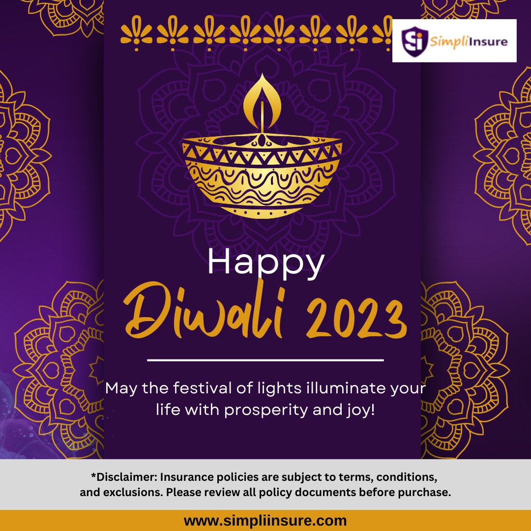 SimpliInsure's tweet photo. May the radiance of Diwali illuminate your life with prosperity and joy. Wishing you and your loved ones a sparkling and hashtag #HappyDiwali filled with light, love, and laughter. ✨🪔   #FestivalOfLights #DiwaliCelebrations #BecauseLifeShouldBeSimple #HappyDiwali2023 https://t.co/VCzfonHdGt