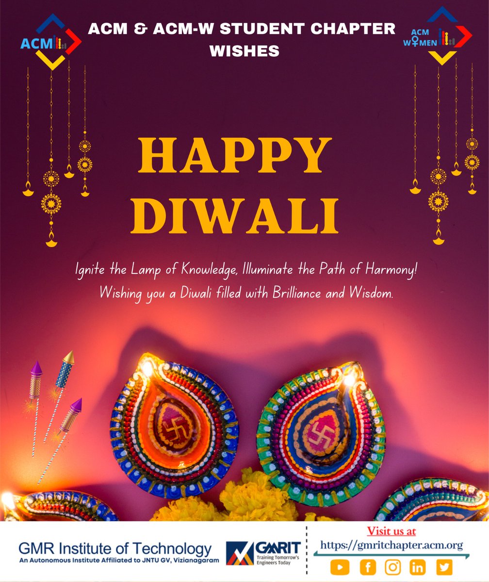 ✨ Embrace the Festival of Lights with joy and radiance! 🪔🌟🎇May this Diwali bring prosperity, good health, and endless blessings to you and your loved ones. #DiwaliCelebration #FestivalOfLights #JoyfulMoments #Diwali2023 #acm #acmindia #gmrit