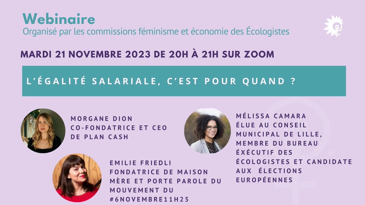 En France, l’écart salariale est en moyenne de 15.4% et encore + important pour les femmes racisées ou handicapées. 

Venez à notre webinaire le mardi 21 novembre "L’égalité salariale, c’est pour quand?". On parlera des outils et solutions.

Le lien Zoom:
us02web.zoom.us/j/87364861783