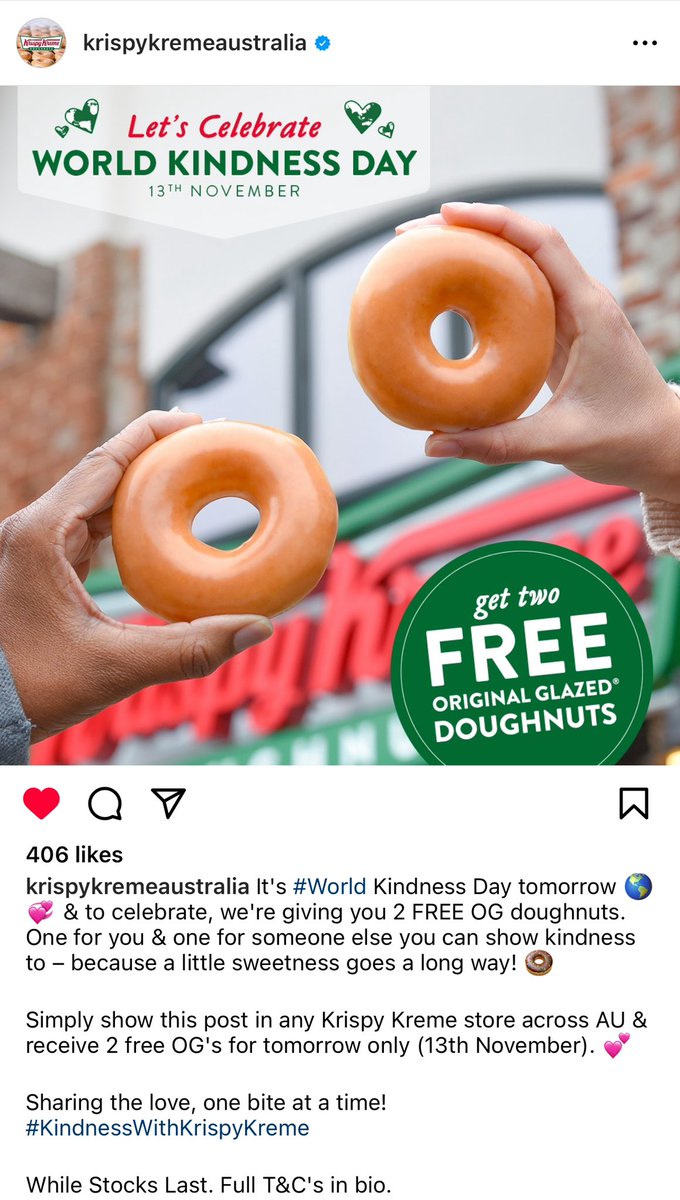 無料キャンペーン、次はクリスピークリームドーナツから。明日だってヨ🍩