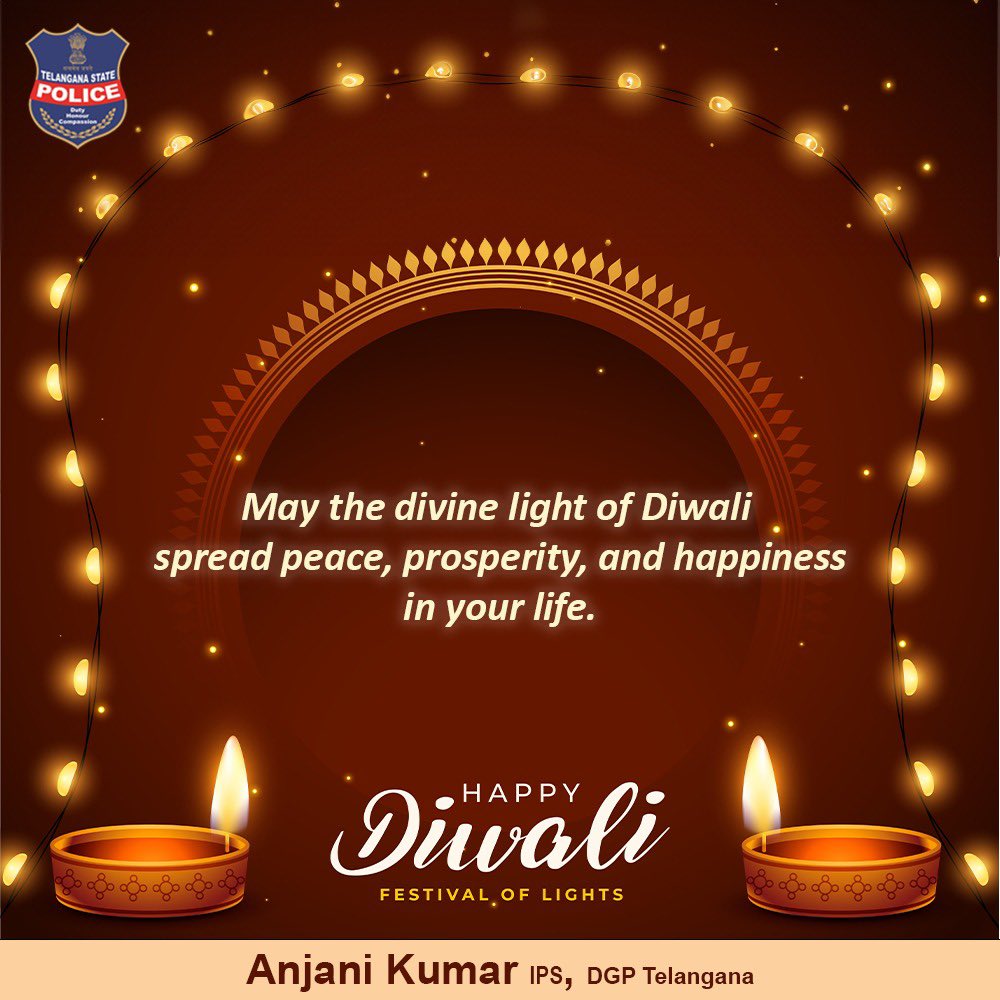On this auspicious occasion of Diwali, may your home be filled with laughter, your heart with love, and your life with prosperity. #HappyDiwali

#Diwali #CyberabadPolice