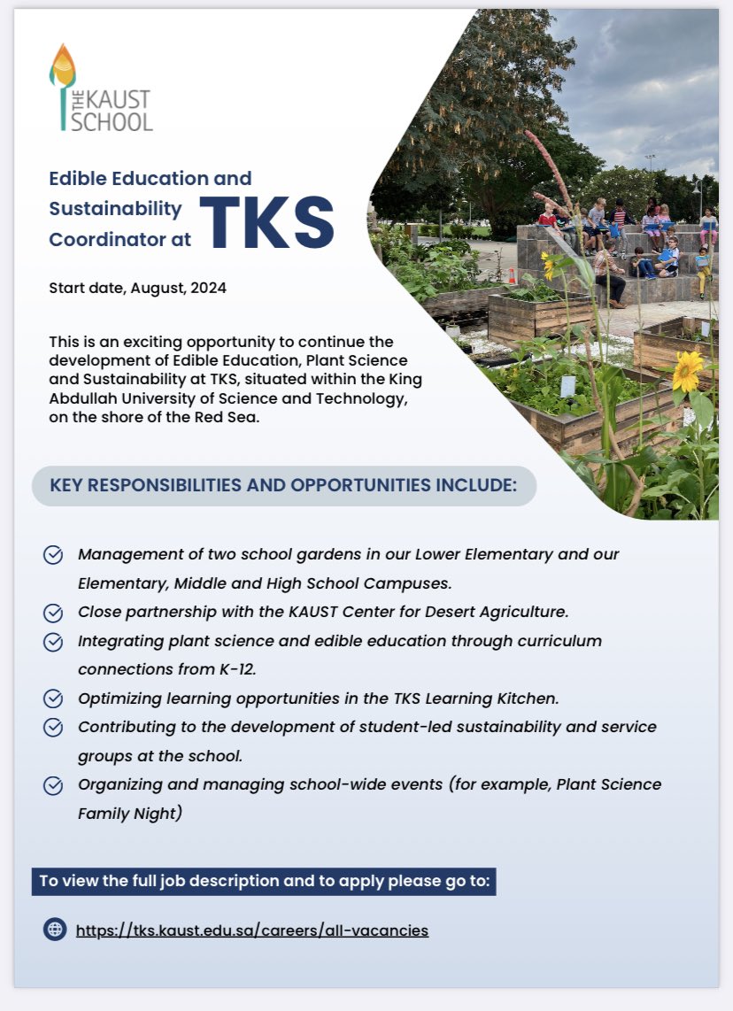 A unique opportunity for a passionate educator at The KAUST School.  Learn more and apply at tks.kaust.edu.sa/careers/all-va…