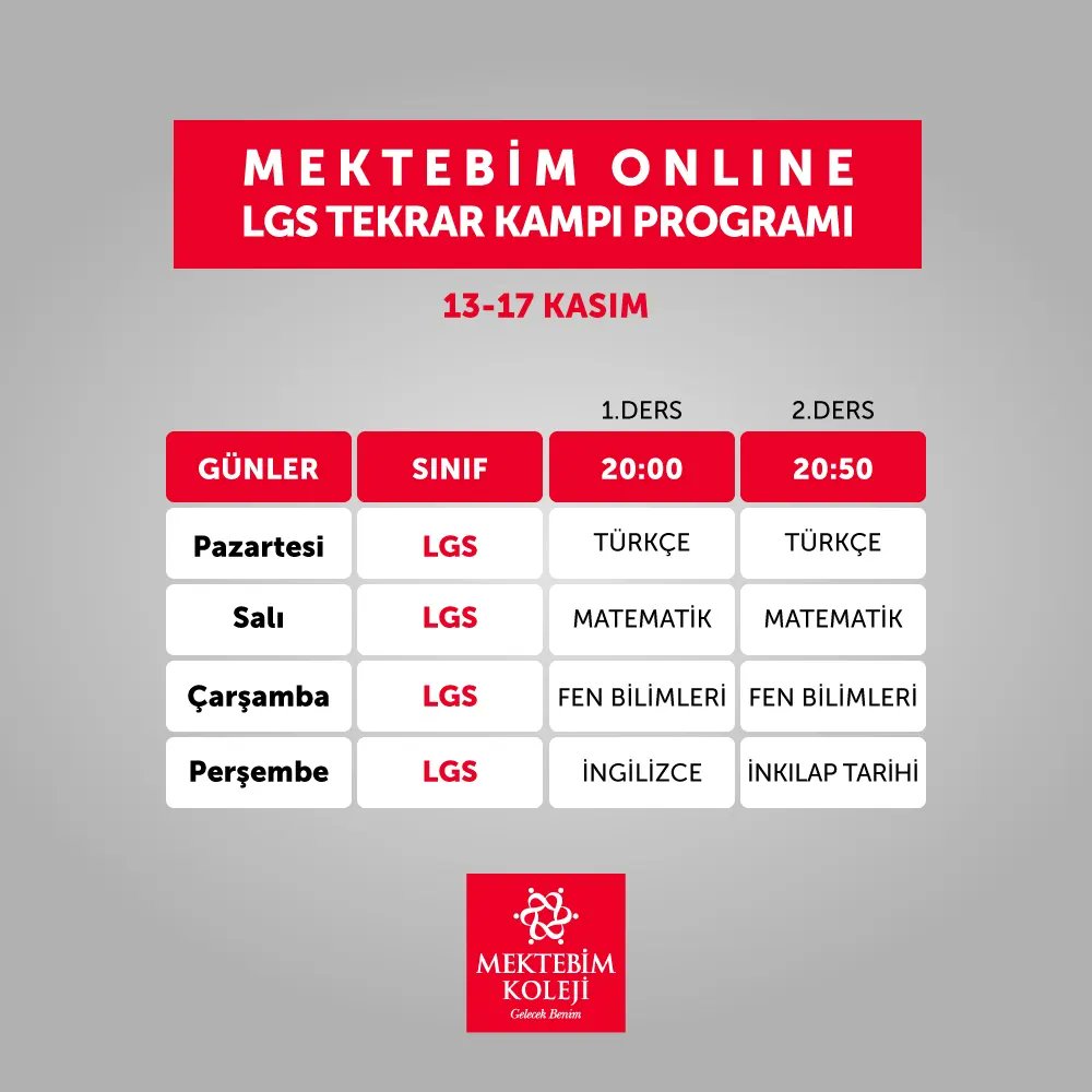 Mektebim Online ile 𝗟𝗚𝗦 ve 𝗬𝗞𝗦 öğrencilerimize özel "Online Tekrar Kampı Programı" başlıyor! #MektebimKoleji #MektebimGelecekBenim #YKS #LGS