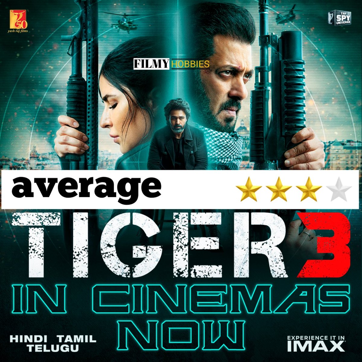#MovieReview #Tiger3 : it's pure average type entertaining film. only show & Hype a Massive Entry to all Cast. But intro are very impressive Like. #EmraanHashmi & #SalmanKhan #KatrinaKaif but story same as other parts. #YRF Delevery shorts average entertainment. #Tiger3Review