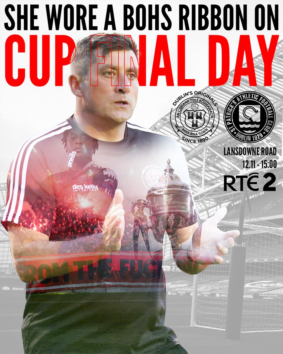 THE BIG DAY IS HERE

Bohs take on St. Patrick's Athletic in the 2023 FAI Men's Cup Final at a SOLD OUT Lansdowne Road. Kickoff is at 3pm.

FROM THE FUCKING START ⚫️🔴

#BOHPAT