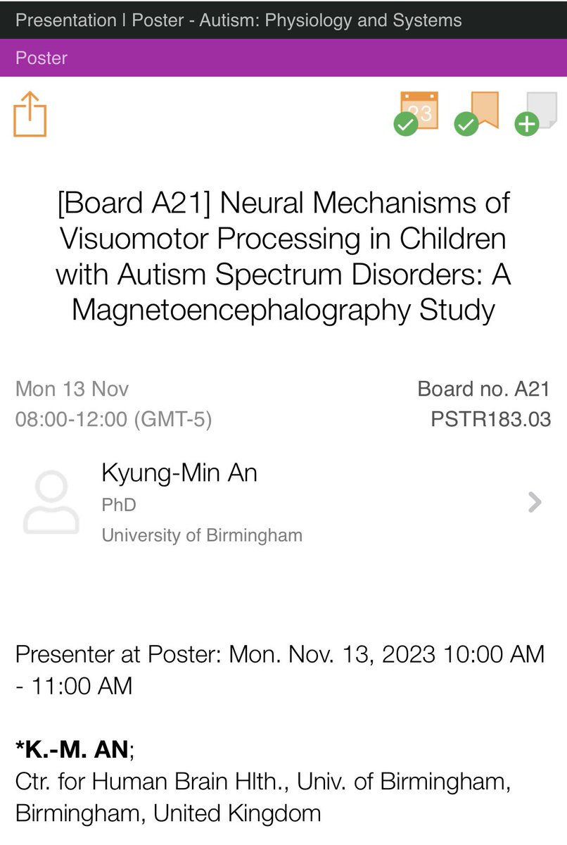 Excited to be part of #SfN23 #SfN2023! 🧠 If you're keen on discussing visuomotor processing and gamma oscillations in children with autism spectrum, swing by my poster #A21 during the Nov 13 morning session! ☀️ Or drop me a line—I'd love to connect!😉