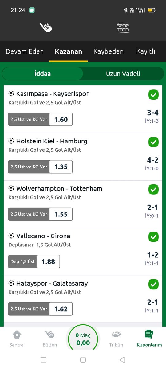 Dün akşam ki kazancımız toplam 10 kusur oran....