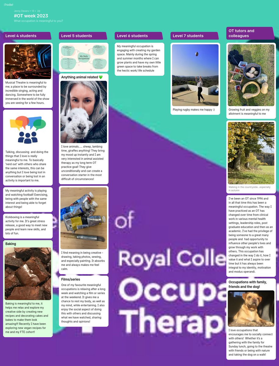 #OTweek@UON Occupational Therapy students and staff share the occupations that are meaningful them them and the people they work with