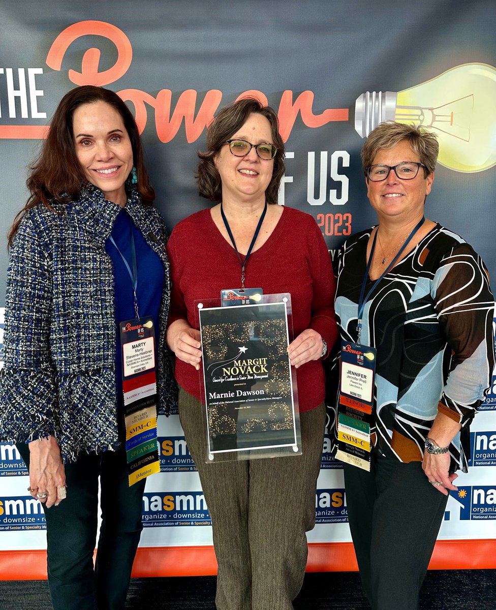 Meet the 2023 winner of the Margit Novack Award for Outstanding Contributions to Senior Move Management, Marnie Dawson, of Dawson Relocation Services! Congratulations, Marnie Dawson! Well-deserved &amp; thank you for all you do for NASMM.