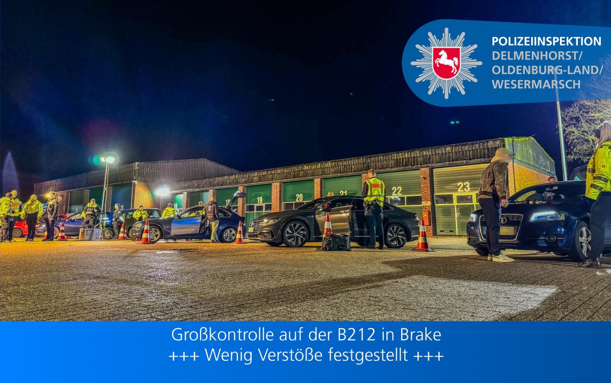 Polizei_DEL's tweet photo. Kontrolle der #Polizei auf der #B212 in #Brake.
325 Fahrzeuge und deren Insassen wurden bis zum frühen Sonntag überprüft.
Das Ergebnis ➡ https://t.co/eOpiWg3H2t 📰
Diese Kontrollen sind wichtig und werden regelmäßig wiederholt.
#fahrklar #sichermobilleben
*as https://t.co/RHnjx9I2KX