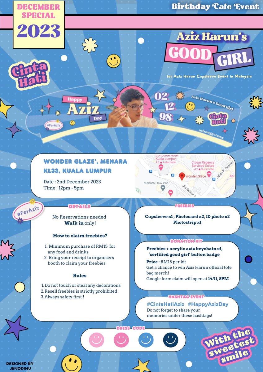 aziznuggetsmy's tweet photo. YOU'RE INVITED! 💌  

The #1 Aziz Harun Cupsleeve Event in Malaysia! ☆*:・ﾟ

✿ 2nd December 2023 ( Saturday )
✿ 12pm - 5pm
✿ Wonder Glacé, Menara KL33, Kuala Lumpur

♡ #HappyAzizDay #CintaHatiAziz ♡ https://t.co/NlnOvRV02f